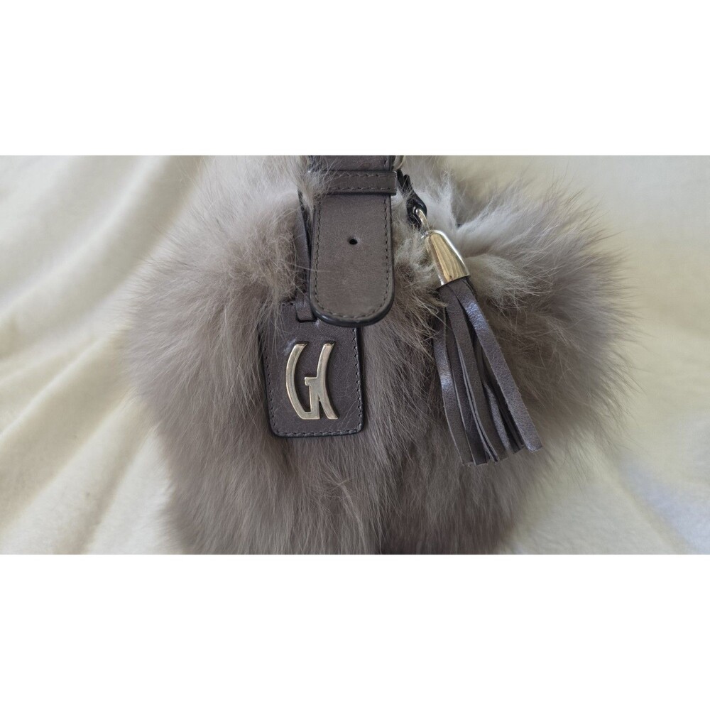 VTG Castellari Milano Italy Genuine Fox Fur Leather Handbag Gray Y2K Luxury - Picture 10 of 16